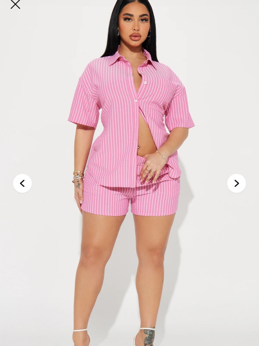 Fashion Nova Pink White Striped Women’s Shorts